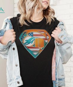Miami Dolphins And Miami Hurricanes Superman Sports Logo Shirt