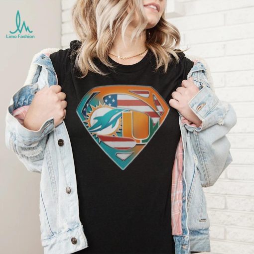 Miami Dolphins And Miami Hurricanes Superman Sports Logo Shirt