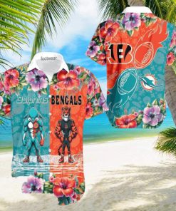 Miami Dolphins VS NFL Cincinnati Bengals Mascot Pocket Logo AOP Hawaiian Shirt For Men And Women