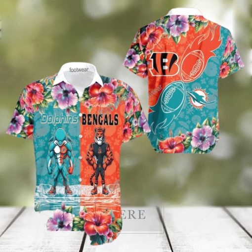 Miami Dolphins VS NFL Cincinnati Bengals Mascot Pocket Logo AOP Hawaiian Shirt For Men And Women