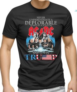 Never Underestimate A Deplorable Who Is A Fan Of AC DC And Loves Trump Signatures Shirt