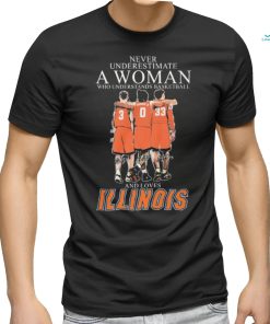 Never Underestimate A Woman Who Understands Basketball And Loves Illinois Fighting Illini Sweet Sixteen Signatures Shirt