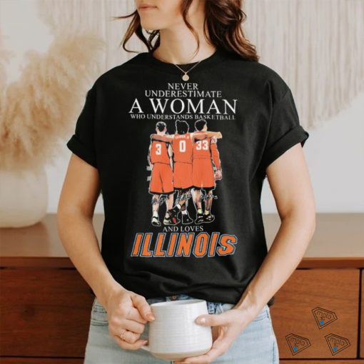 Never Underestimate A Woman Who Understands Basketball And Loves Illinois Fighting Illini Sweet Sixteen Signatures Shirt