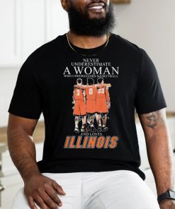 Never Underestimate A Woman Who Understands Basketball And Loves Illinois Fighting Illini Sweet Sixteen Signatures Shirt