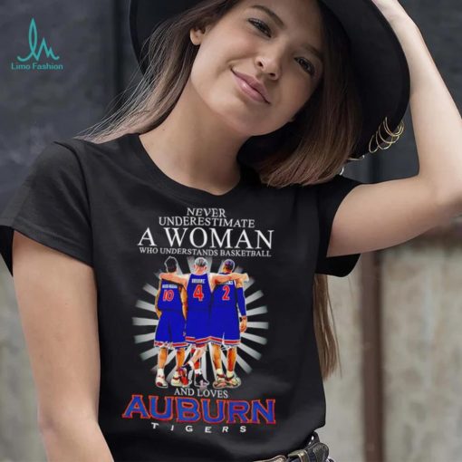 Never underestimate a woman who understands basketball and loves Auburn Tigers 10 4 2 signatures shirt
