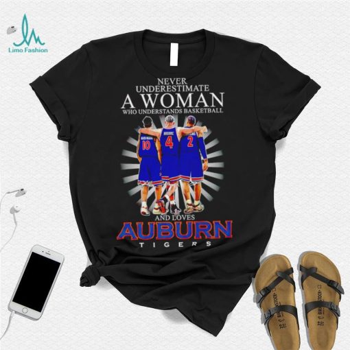 Never underestimate a woman who understands basketball and loves Auburn Tigers 10 4 2 signatures shirt