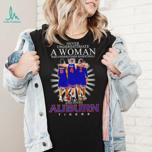 Never underestimate a woman who understands basketball and loves Auburn Tigers 10 4 2 signatures shirt