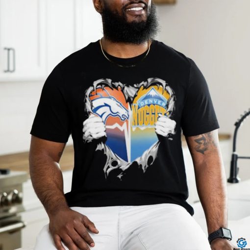 Official Blood Inside Heart Denver Broncos And Denver Nuggets T Shirt