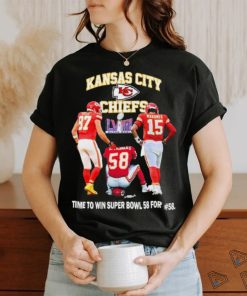 Official Kansas City Chiefs Kelce Thomas and Mahomes time to win Super Bowl 58 For #58 shirt