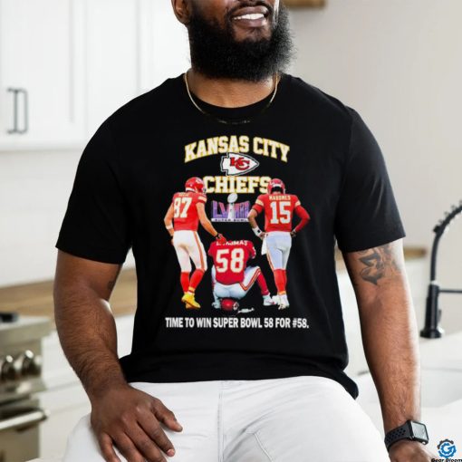 Official Kansas City Chiefs Kelce Thomas and Mahomes time to win Super Bowl 58 For #58 shirt