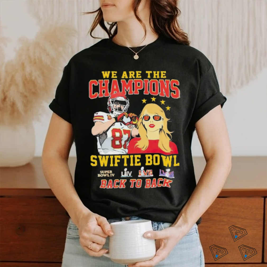 Official Kansas City Chiefs We Are The Champions Kelce Swiftie Bowl Back To Back Shirt Official Kansas City Chiefs We Are The Champions Kelce Swiftie Bowl Back To Back Shirt