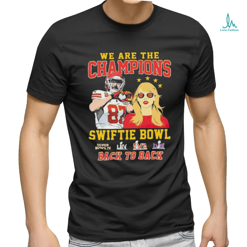 Official Kansas City Chiefs We Are The Champions Kelce Swiftie Bowl Back To Back Shirt Official Kansas City Chiefs We Are The Champions Kelce Swiftie Bowl Back To Back Shirt