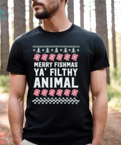 Official Merry Fishmas Ya’ Filthy Animal T shirt