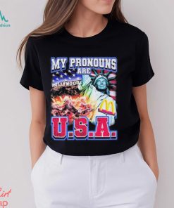 Official My Pronouns Are U.S.A. Hollywood American flag t shirt