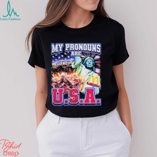 Official My Pronouns Are U.S.A. Hollywood American flag t shirt