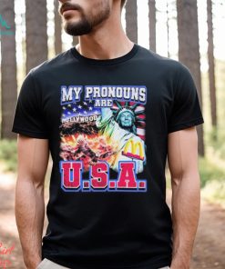 Official My Pronouns Are U.S.A. Hollywood American flag t shirt