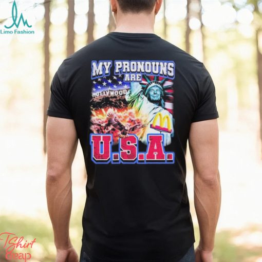 Official My Pronouns Are U.S.A. Hollywood American flag t shirt