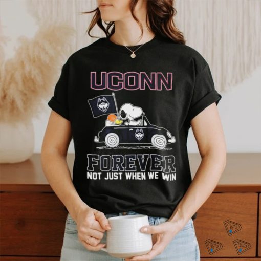 Official Peanuts Snoopy And Woodstock On Car Uconn Huskies Forever Not Just When We Win Shirt