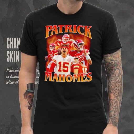 Patrick Mahomes number 15 Kansas City Chiefs football player portrait lightning shirt