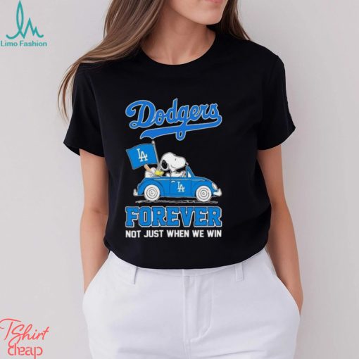 Peanuts Snoopy And Woodstock On Car Los Angeles Dodgers Forever Not Just When We Win Shirt