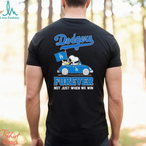 Peanuts Snoopy And Woodstock On Car Los Angeles Dodgers Forever Not Just When We Win Shirt