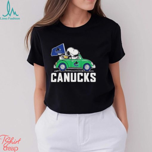 Peanuts Snoopy And Woodstock On Car Vancouver Canucks Hockey Shirt
