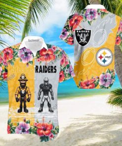 Pittsburgh Steelers VS NFL Las Vegas Raiders Mascot Tropical Aloha Hawaiian Shirt For Summer