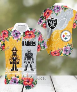 Pittsburgh Steelers VS NFL Las Vegas Raiders Mascot Tropical Aloha Hawaiian Shirt For Summer