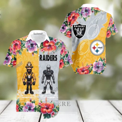 Pittsburgh Steelers VS NFL Las Vegas Raiders Mascot Tropical Aloha Hawaiian Shirt For Summer