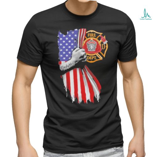 Proud Firefighter symbol american flag hand shirt