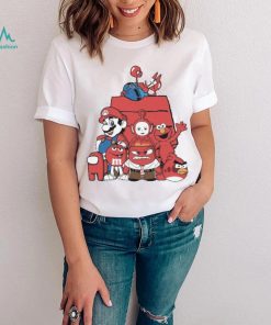 Red House Cartoon Characters Mario Angry Bird And Muppet T shirt
