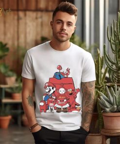 Red House Cartoon Characters Mario Angry Bird And Muppet T shirt