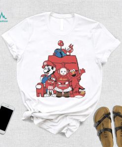 Red House Cartoon Characters Mario Angry Bird And Muppet T shirt