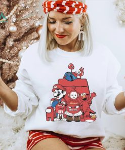 Red House Cartoon Characters Mario Angry Bird And Muppet T shirt