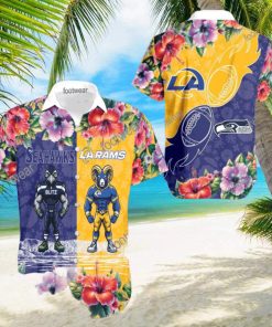 Seattle Seahawks VS NFL Los Angeles Rams Mascot Seashell 3D Hawaiian Shirt For Summer