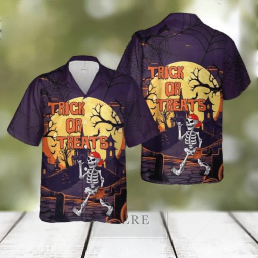 Skeleton Player Baseball Halloween Hawaiian Shirt Beach Shirt For Men Women