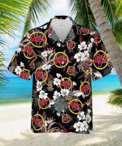 Slayer Rock Band With White Flower 2024 Summer Trending Hawaiian Shirt