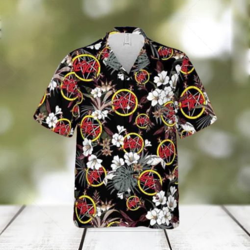 Slayer Rock Band With White Flower 2024 Summer Trending Hawaiian Shirt