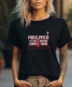 Texas Rangers 2024 MLB Spring Training The First Pitch To Repeat Starts Here T Shirt