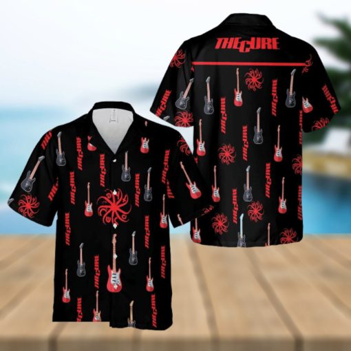 The Cure Music Band Logo Hawaiian Shirt Thunder And Guitar Black Red For Fans Gift Holidays
