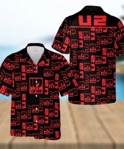 U2 Music Band Logo Hawaiian Shirt Thunder And Guitar Black Red For Fans Gift Holidays