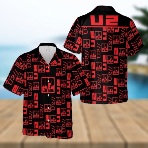 U2 Music Band Logo Hawaiian Shirt Thunder And Guitar Black Red For Fans Gift Holidays