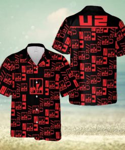 U2 Music Band Logo Hawaiian Shirt Thunder And Guitar Black Red For Fans Gift Holidays