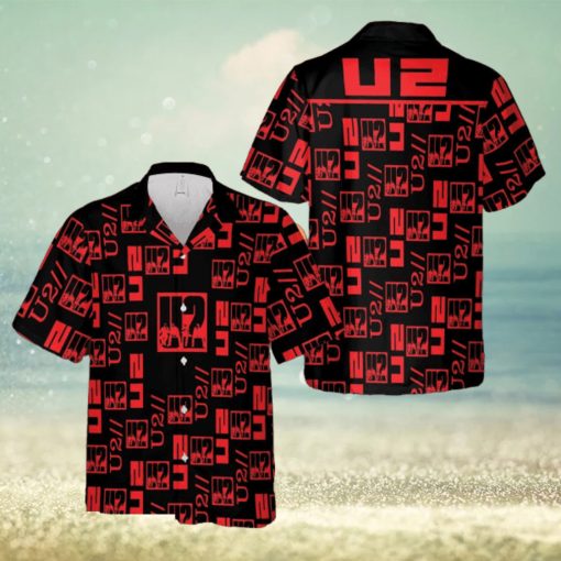 U2 Music Band Logo Hawaiian Shirt Thunder And Guitar Black Red For Fans Gift Holidays