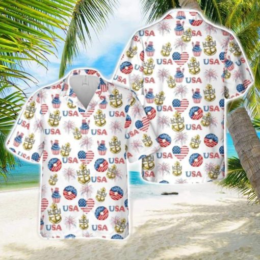 US Navy Chief Anchor, 4th Of July Tropical 3D Hawaiian Shirt US Navy Summer Gift