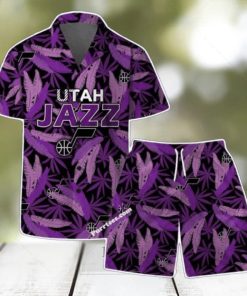 Utah Jazz Team Logo Pattern Leaves Vintage Art Hawaiian Shirt & Short