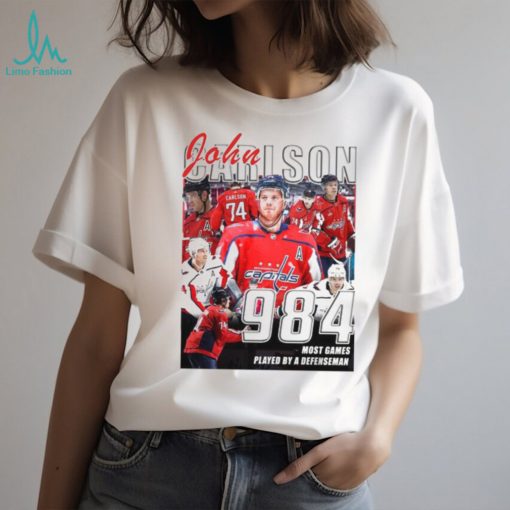 Washington Capitals John Carlson 984 most games played by a defenseman shirt