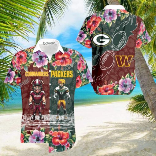 Washington Commanders VS NFL Green Bay Packers Mascot Palm Beach Hawaiian Shirt For Men And Women