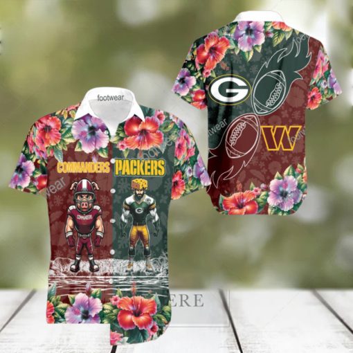 Washington Commanders VS NFL Green Bay Packers Mascot Palm Beach Hawaiian Shirt For Men And Women