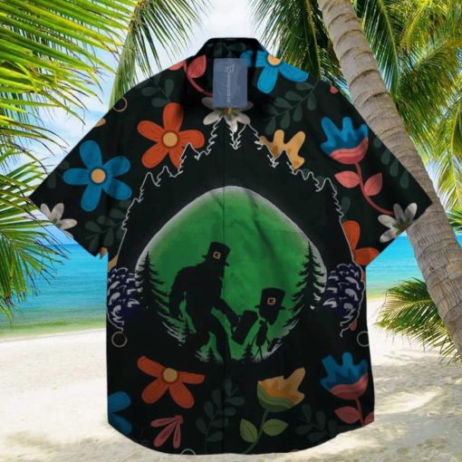 bigfoot alein on st patrick day hawaiian shirt